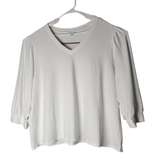 J. Jill White Knit Top 3X Cotton Tencel Blend Soft Stretch Minimalist Layering - Picture 1 of 8